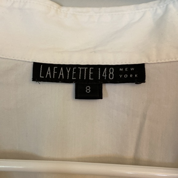 Lafayette 148 New York White Ruched Front Button Hook Collar Shirt Sz 8 - Picture 5 of 6